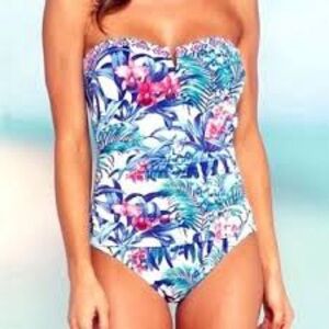 TOMMY BAHAMA Majorelle Jardin One Piece Floral Bandeau Sz.12 Blue